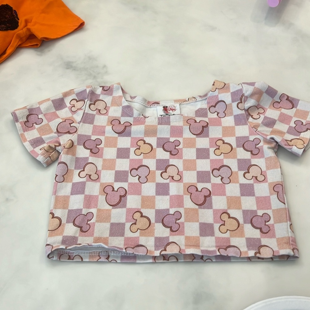 Sugar + Stripes - Checkered Pink and Purple Crop Top - size 7